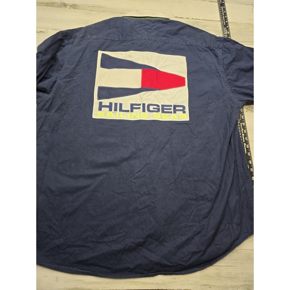 VTG Tommy Hilfiger‎ Sailing Gear Shirt Men's XL Navy Blue 90s Colorblock Collar - Picture 9 of 11